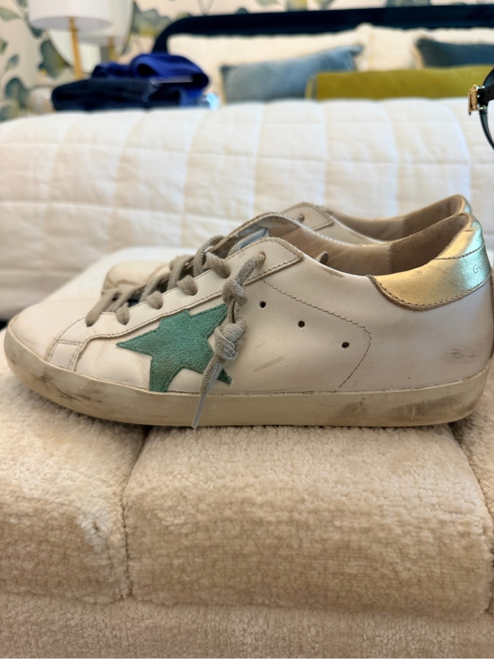 Golden goose Italian white Leather Women's Sneaker with Mint Star